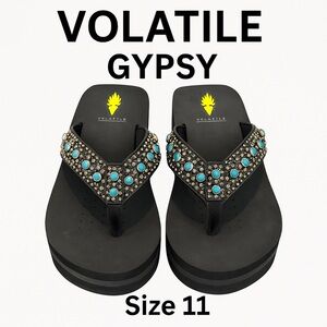Volatile Gypsy Black Multi Rhinestone Wedge Flip-Flops